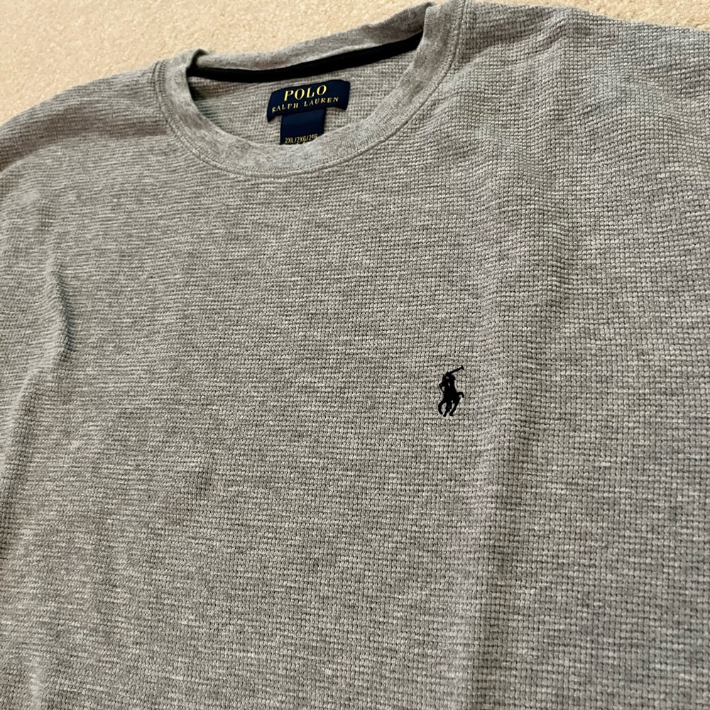 Polo by Ralph Lauren Gray Long Sleeve Waffle Knit Crewneck Shirt